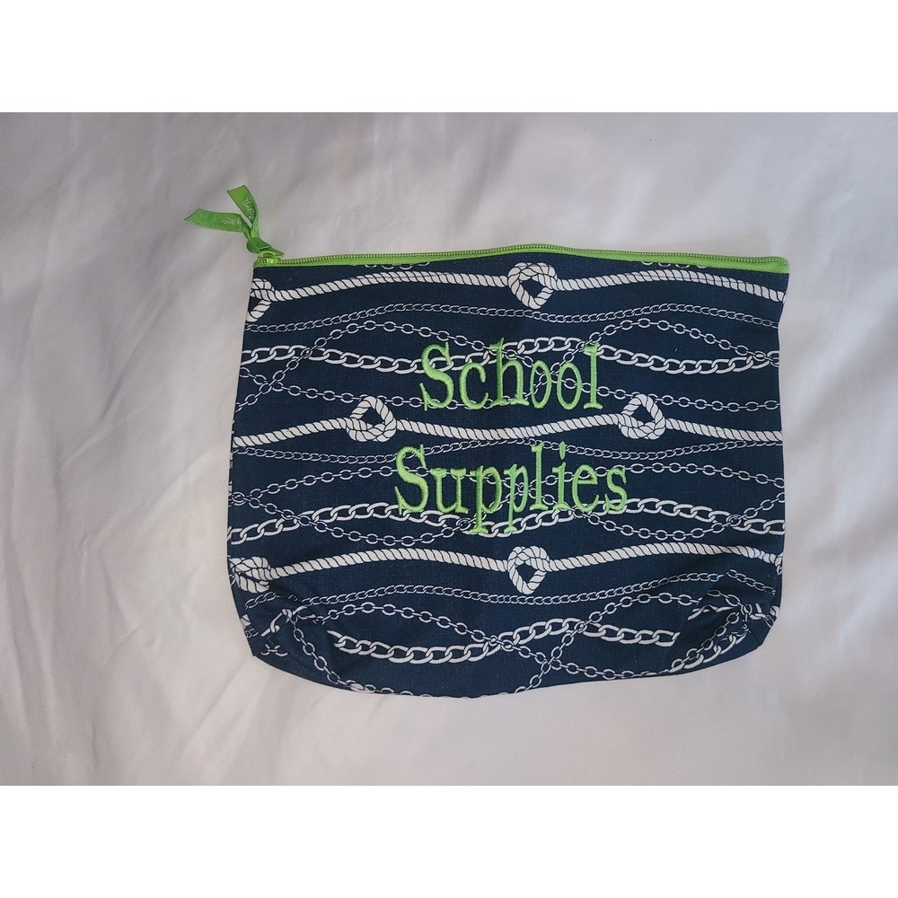 Thirty-One Navy Nautical Rope Chain Zipper Pouch School Supplies Organizer Bag